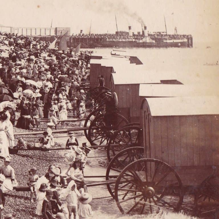 Seaside holidays 10 Folkestone bathing machines close up