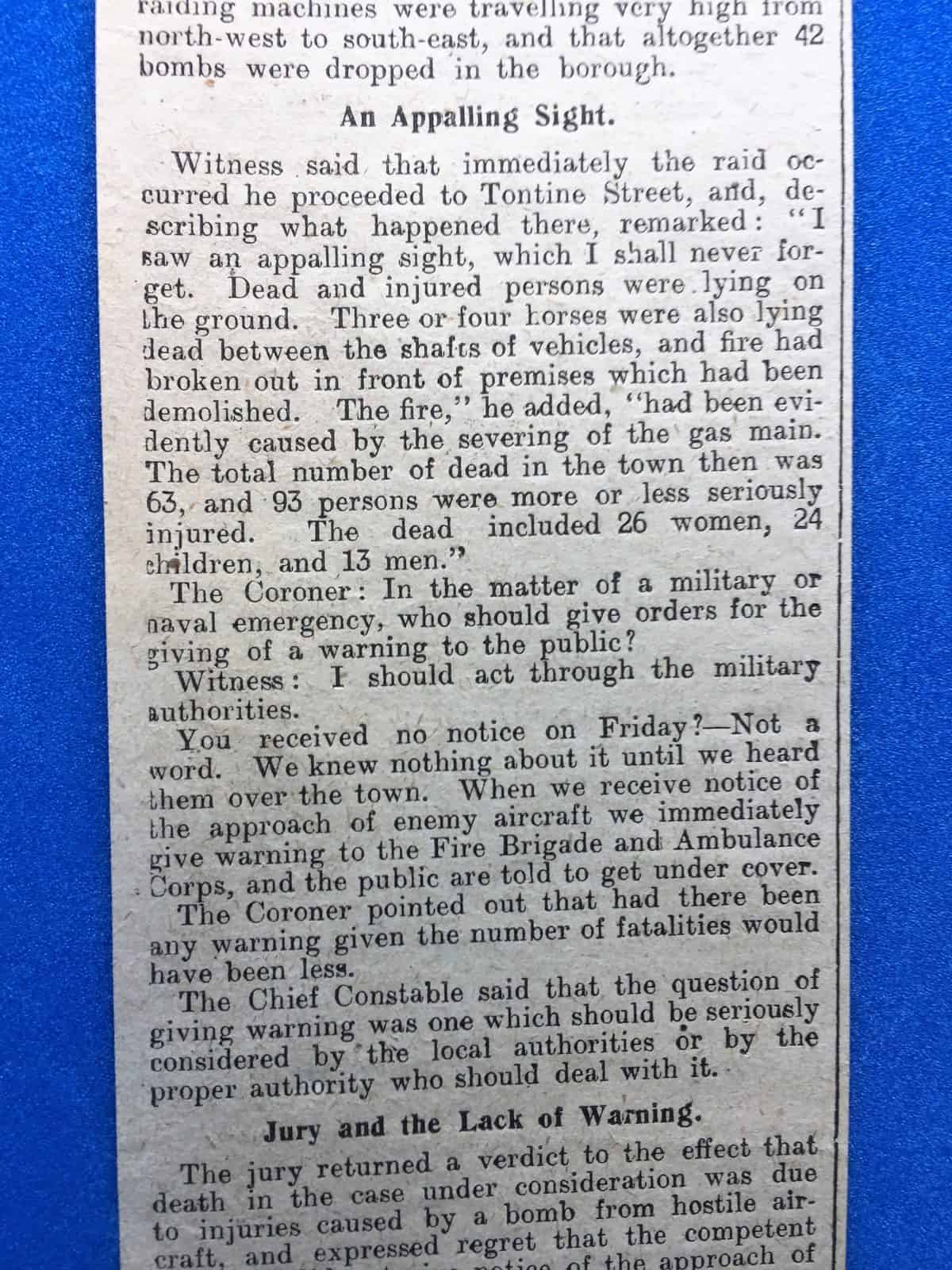 WW1 5 Tontine Street air raid newspaper article 2