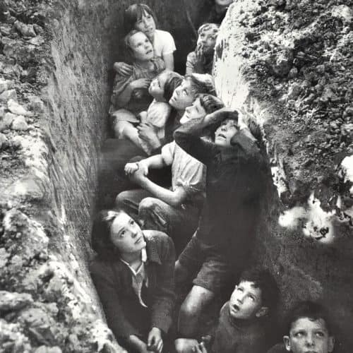 WW2 13 Children in a slit trench watching the Battle of Britain