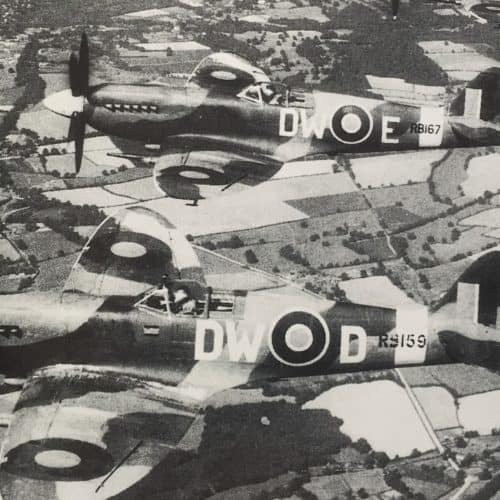 WW2 13 Spitfires flying over Kent in WW2