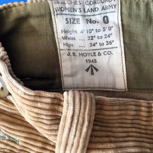 Women's Land Army - corduroy breeches - label