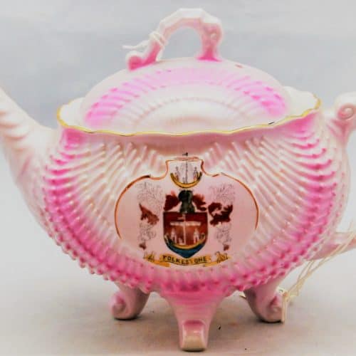 Seaside Holidays Resources F1600 Pink Teapot with Shield of Folkestone