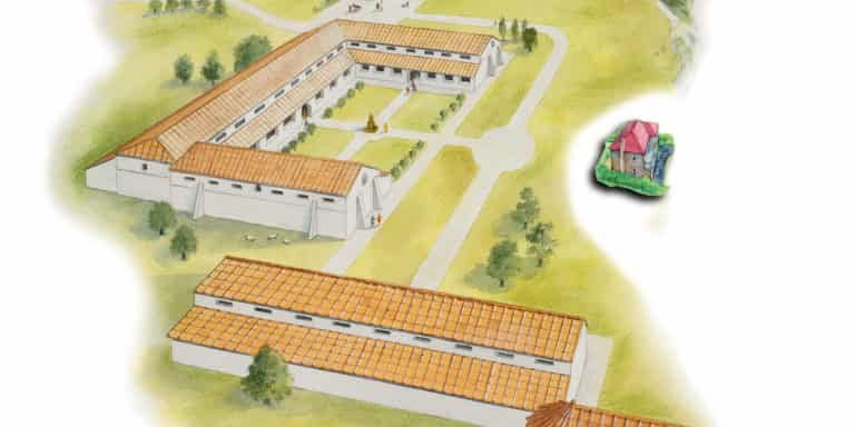 Romans 1a Artist's impression of Folkestone Roman Villa in use