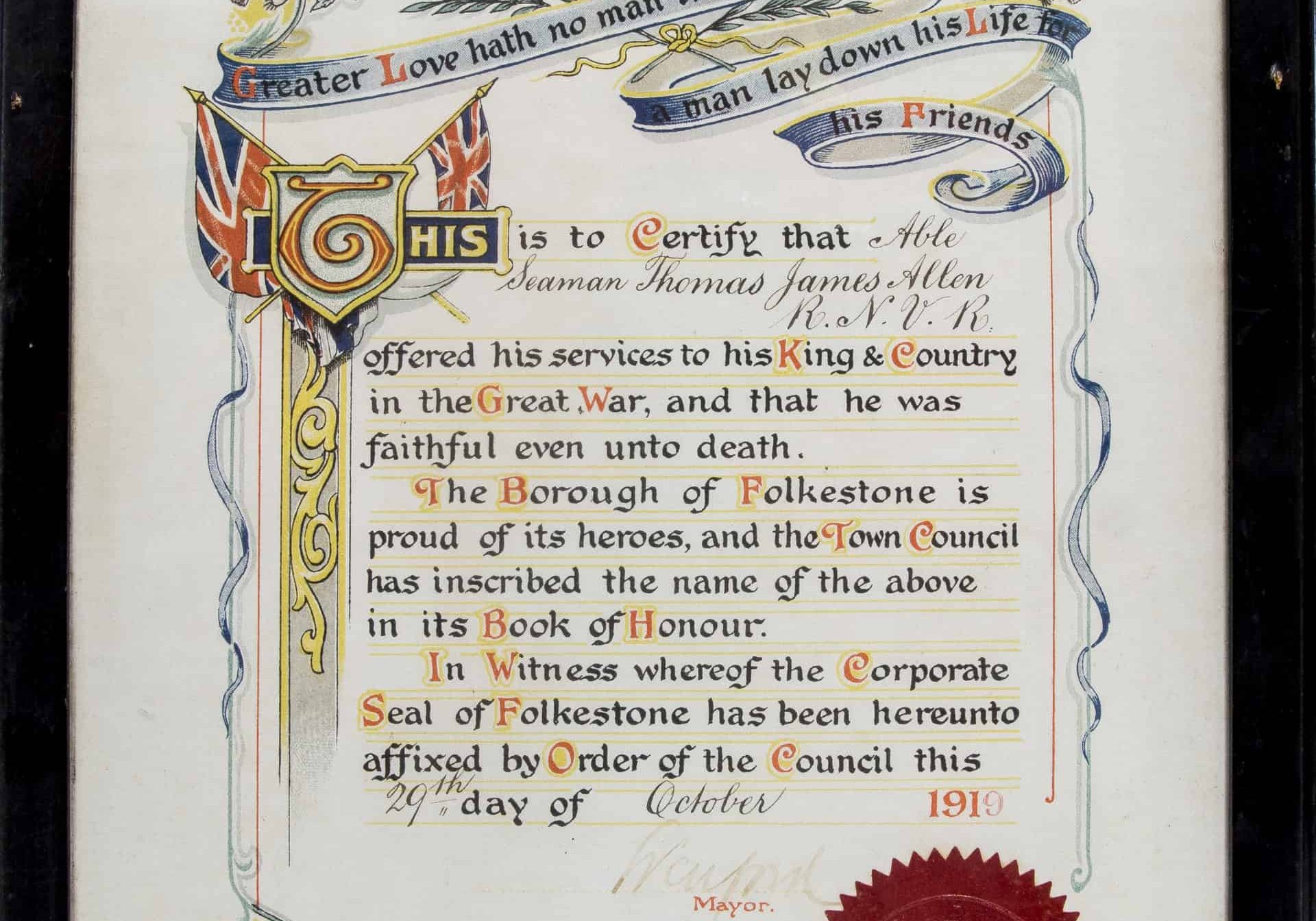 WW1 11 .F5874_FTC_Cert_Honour_Thomas_James_Allen_FCC