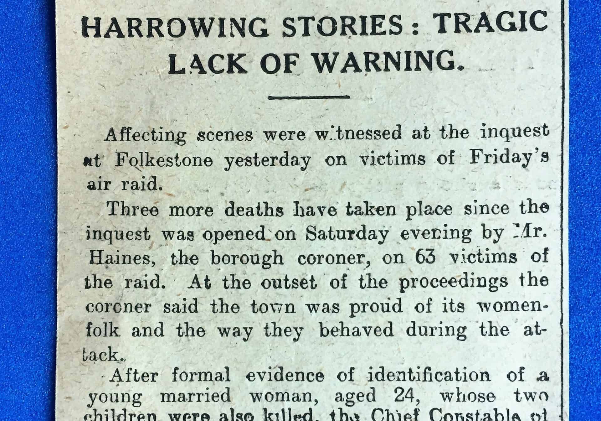 WW1 5 Tontine Street air raid newspaper article 1