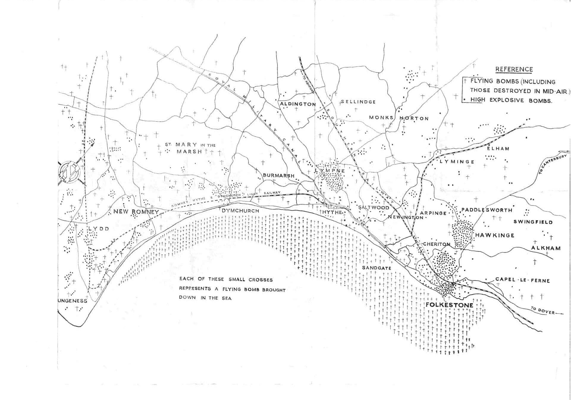 WW2 7 Folkestone Flying Bomb Map